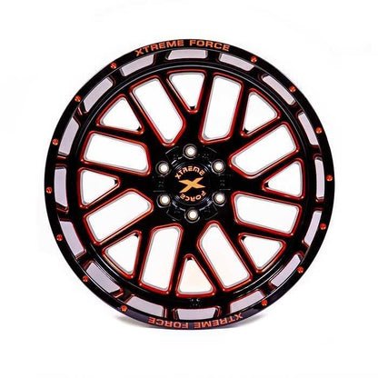 Xtreme Force XF-10 22x12 -51 6x139.7 (6x5.5)/6x135 Gloss Black with Red Milled - Tires and Engine Performance